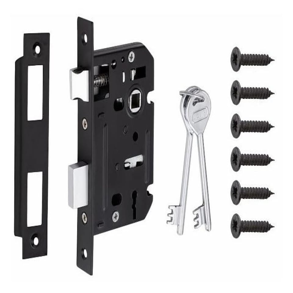Golden Grace Bolt Through 3 Lever Sash Mortise Lock in Matt Black Finish with 2 Keys - 64mm Black