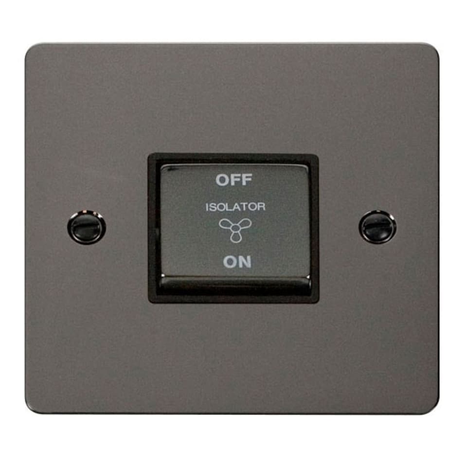 SE HOME Flat Plate Black Nickel 10A 1 Gang Ingot 3 Pole Fan Isolation Switch - Black Trim - SE Home Black | Nickel