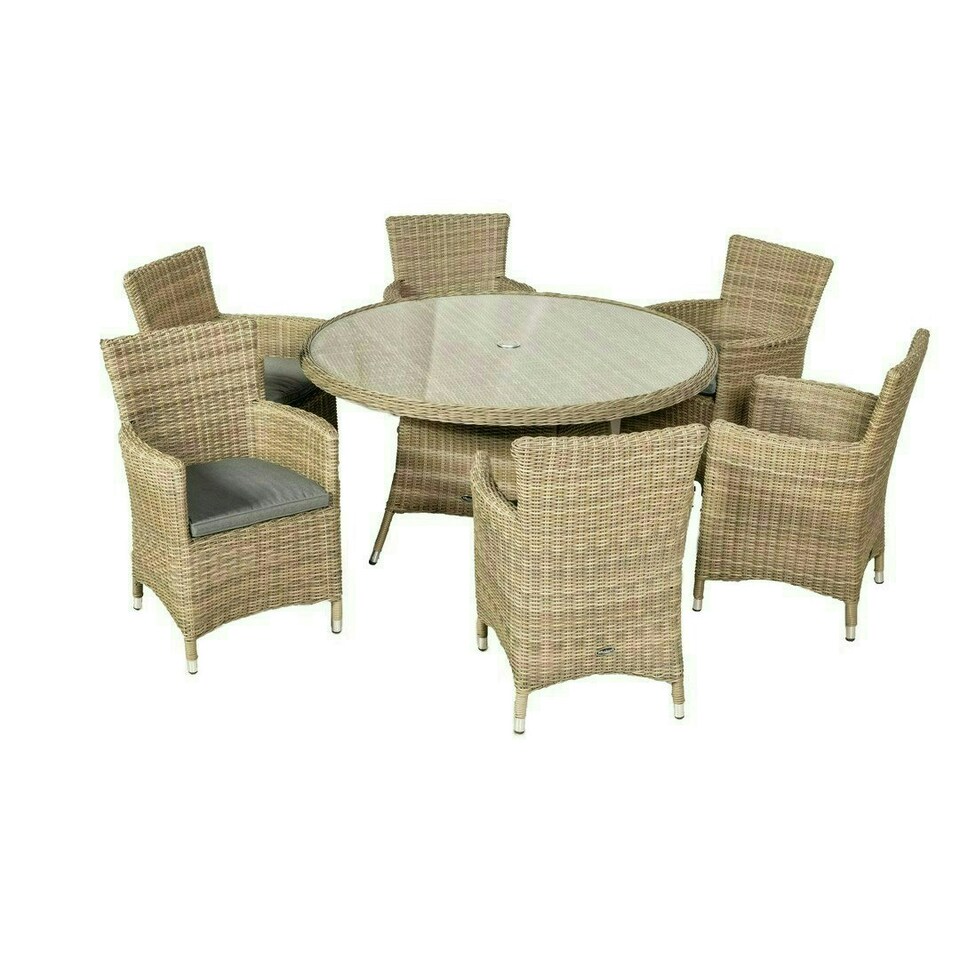 image 1 of Wentworth 6 Seater Round Carver Dining Set - Synthetic Rattan - H74 x W140 x L140 cm - Beige