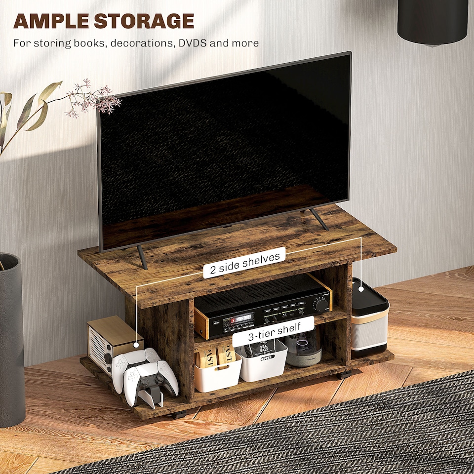 image 1 of HOMCOM Modern TV Cabinet Stand Storage Shelves Table Mobile Bedroom Furniture Bookshelf Bookcase Rustic Brown