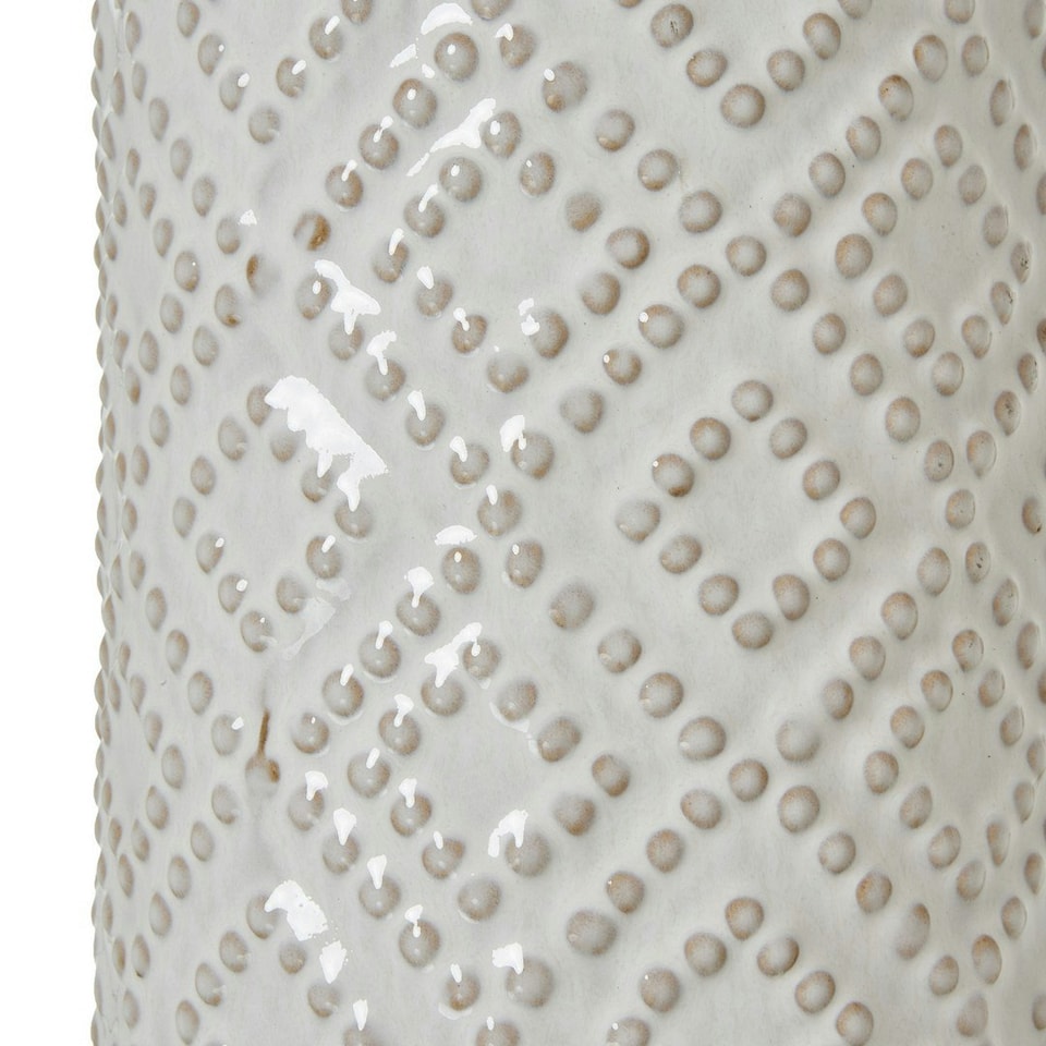 image 1 of Beaded Lamp with Linen Shade - Ceramic - L40 x W40 x H71 cm - White White