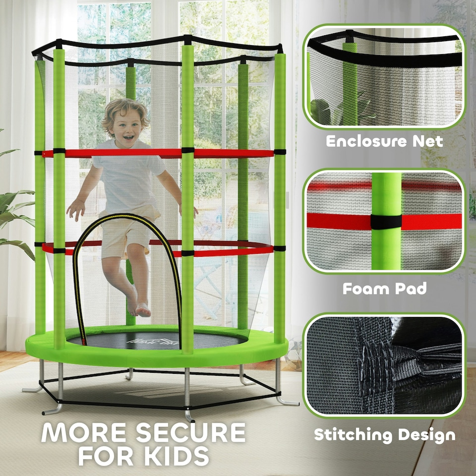image 1 of HOMCOM Kids Trampoline Mini Bouncer w/ Enclosure Net for 3-6 Years Green