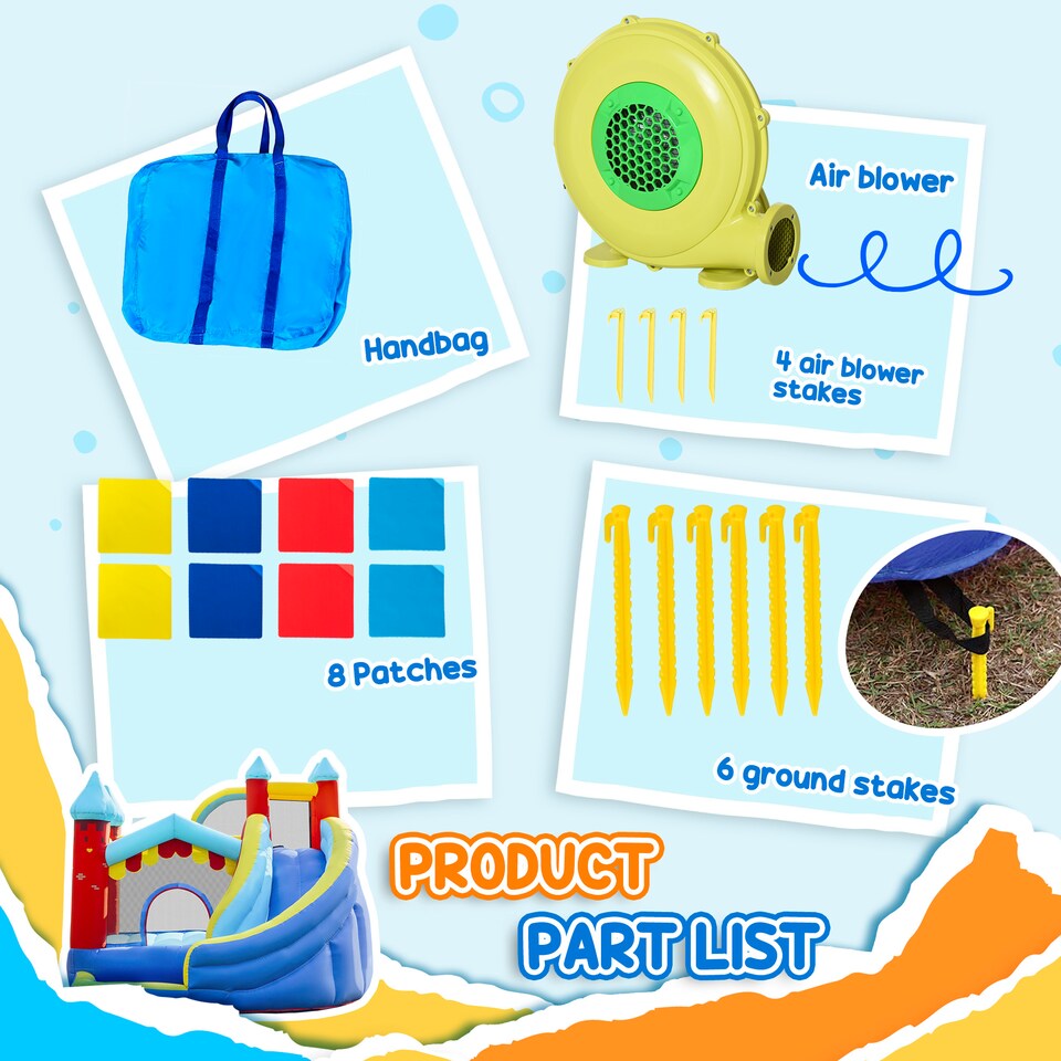 image 1 of Outsunny Kids Bouncy Castle w Slide, Pool, Trampoline, Climbing Wall, Blower