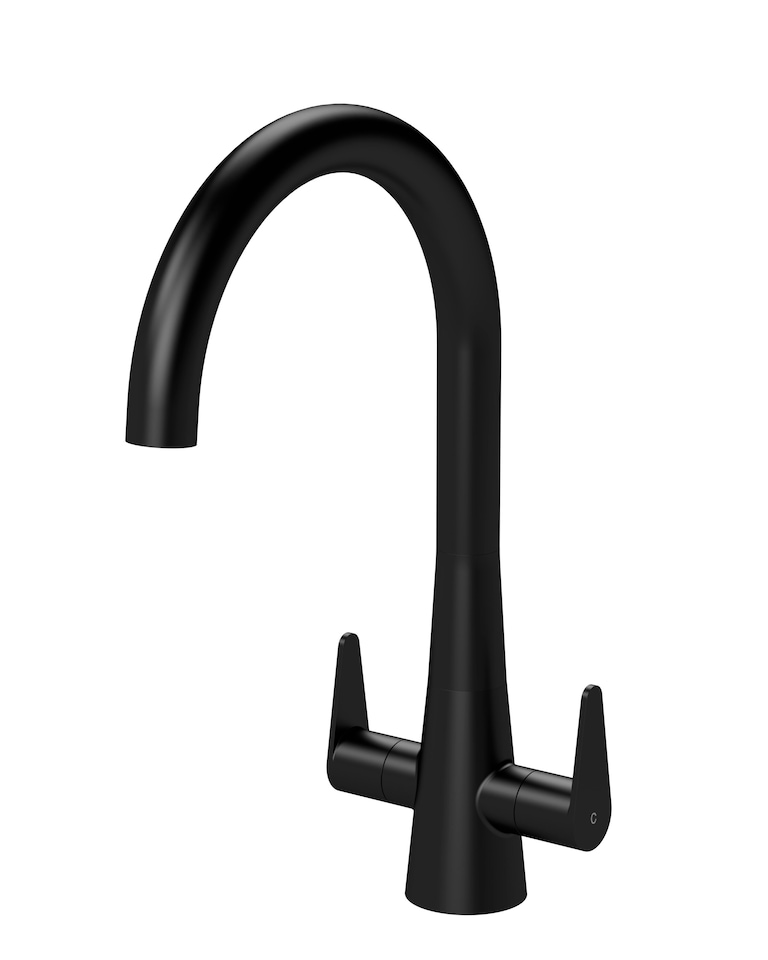 image 1 of Balterley Situla Kitchen Mono Mixer Tap with Dual Lever Handles, Curved Swivel Spout | Black | Matt Black | 1