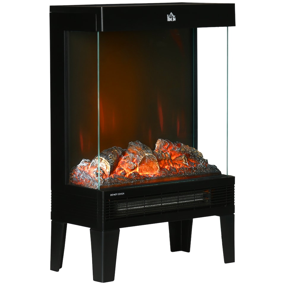 image 1 of HOMCOM 180 Charming Electric Fireplace Heater, Quiet Freestanding Stove with LED Flame Effect, Level-less Temperature Control, Overheating Protection, 1000W2000W, Black