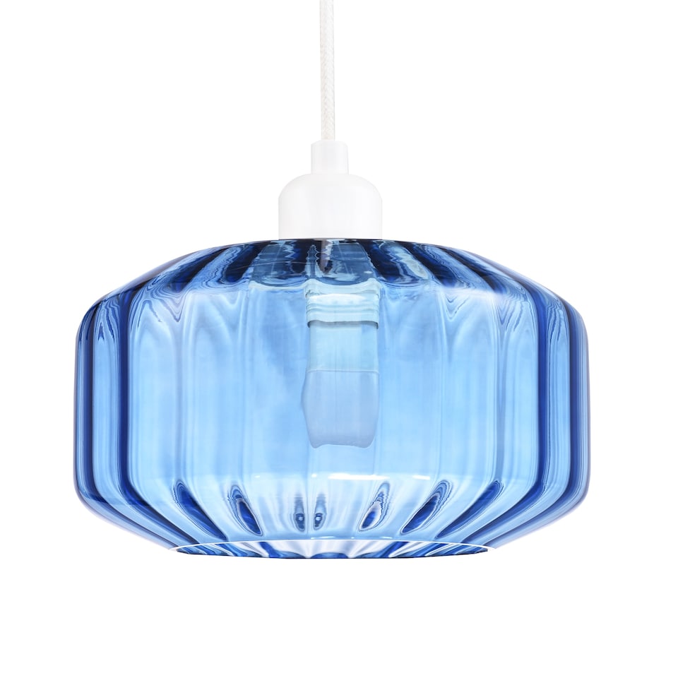 image 1 of Modern Midnight Blue Ribbed Glass Non Electric Pendant Shade with Flat Style | Blue