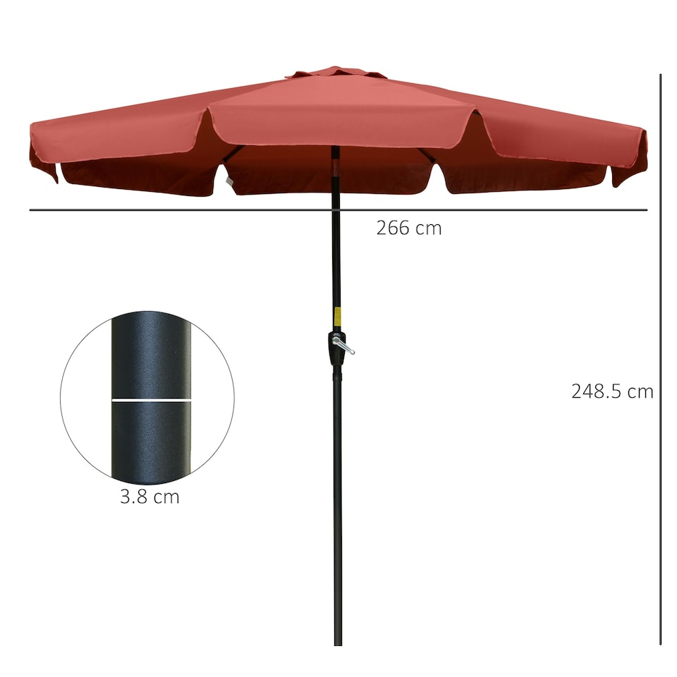 image 1 of Outsunny 2.7m Patio Umbrella Garden Parasol with Crank, Ruffles 8 Ribs Wine Red