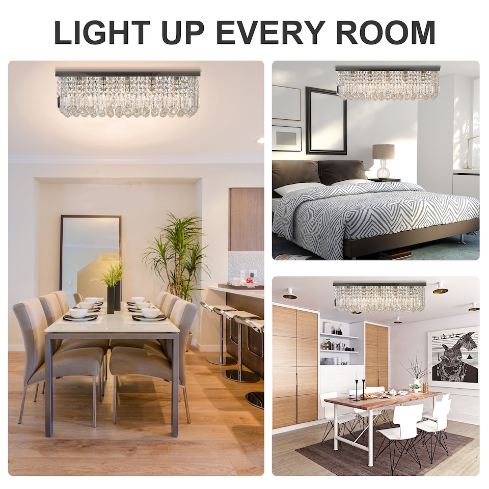 image 1 of HOMCOM Modern Crystal Ceiling Light Square Chandelier for Home Office Silver