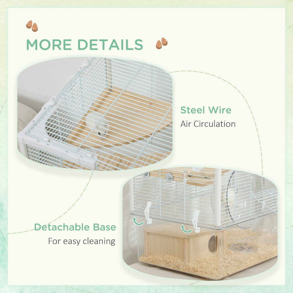 image 1 of PawHut Hamster Cage, Gerbil Cage w/ Deep Bottom, Wooden Ramp, Exercise Wheel