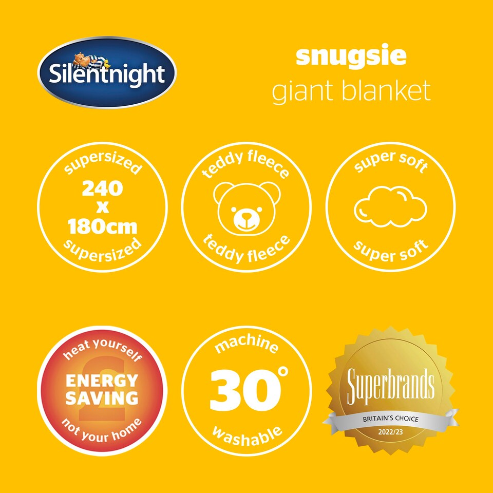 image 1 of Silentnight Snugsie Giant Blanket, Sherpa Fleece Lined, Charcoal, 240 x 180 cm