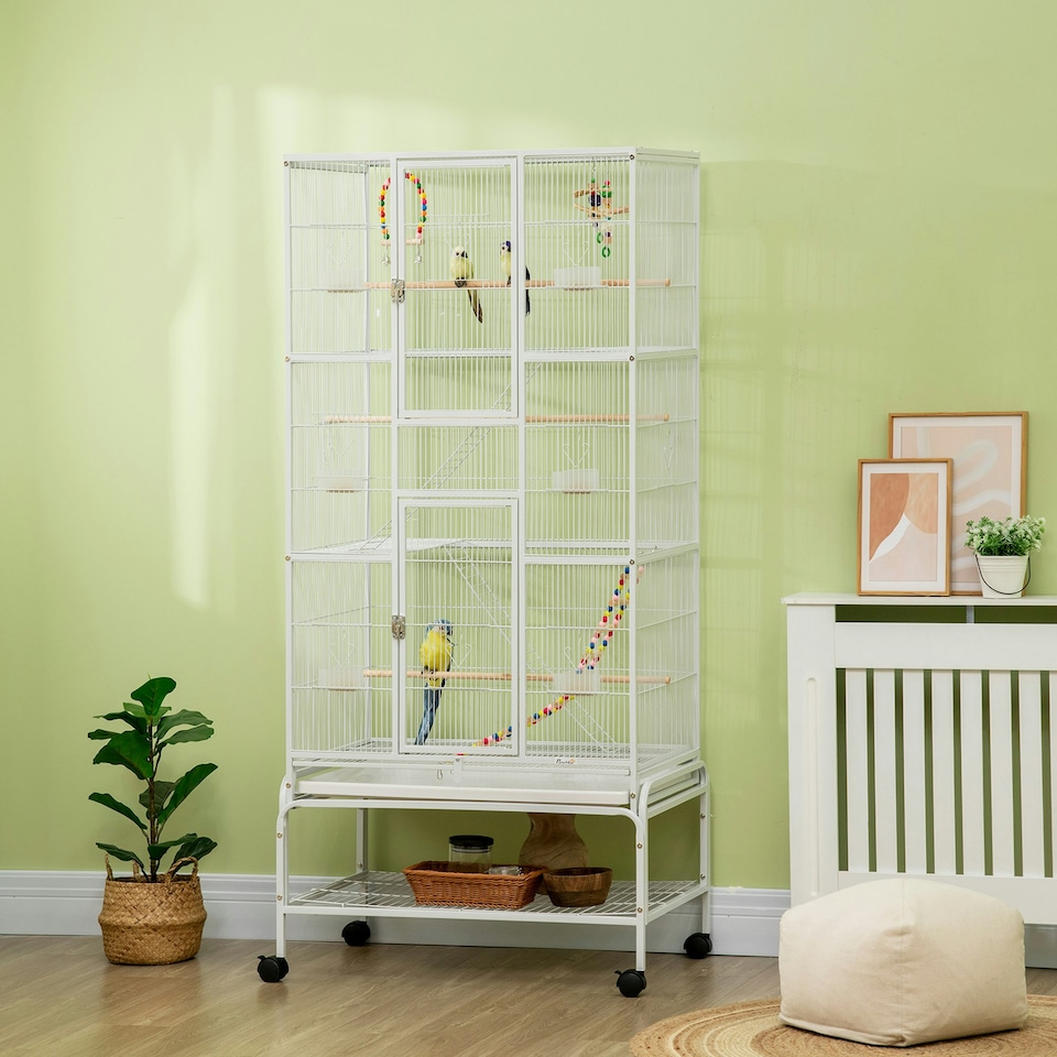 image 1 of PawHut 3 Tier Bird Cage W/ Stand Toy, for Canary Finch Cockatiel Parakeet Budgie