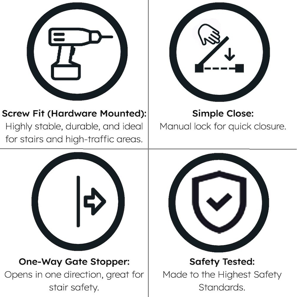 image 1 of Safetots Simply Secure Wooden Gate, 72cm - 79cm, White, Wooden Stair Gate, Screw Fit Baby Gate, Safety Barrier
