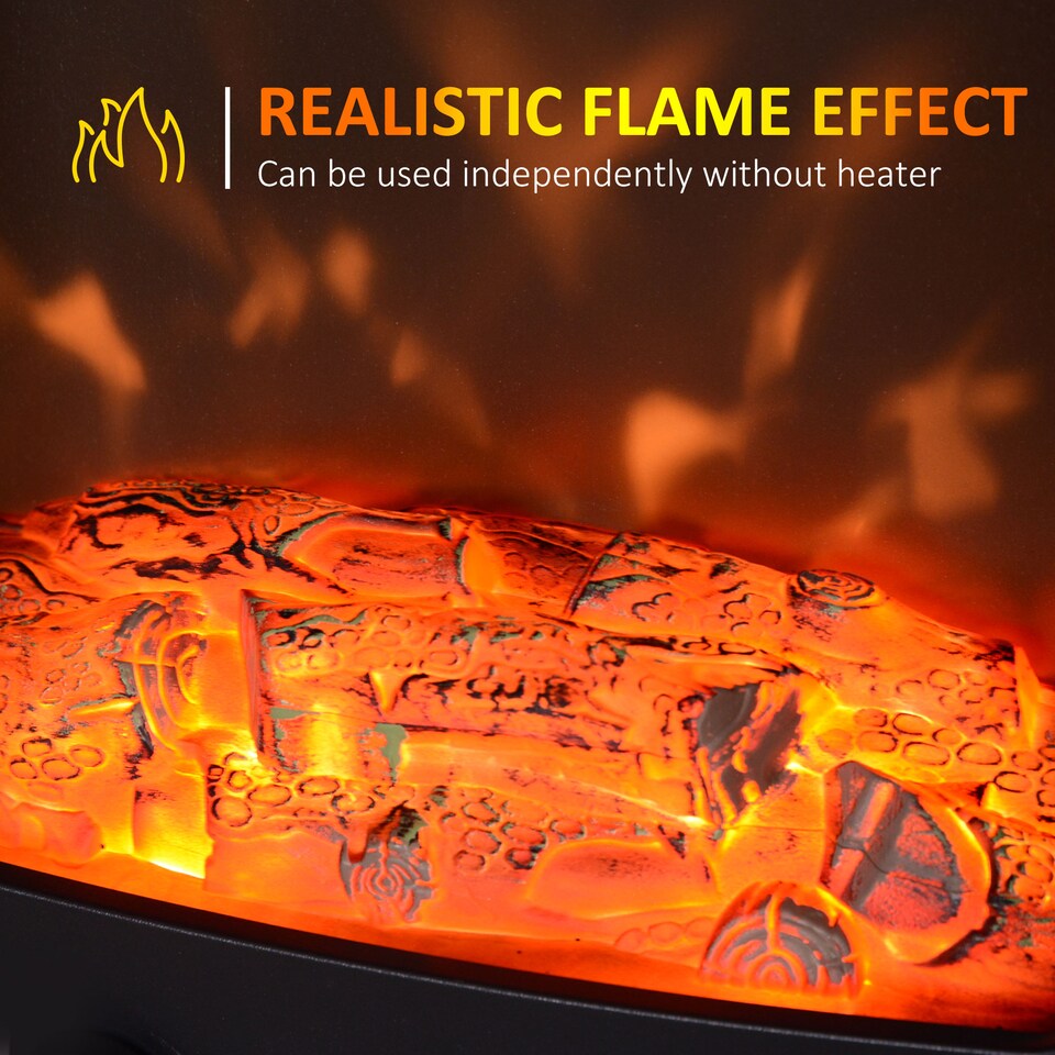 image 1 of HOMCOM Tempered Glass Casing Electric Fireplace, Freestanding Electric Fire with Realistic Flame Effect, Log Burner with Overheat Protection, 950w 1850W, Black