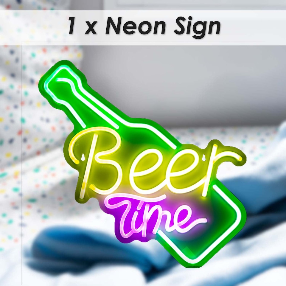 image 1 of vfm-estore Beer Time Neon Light USB Powered Multi-colour - 48cm x 28cm