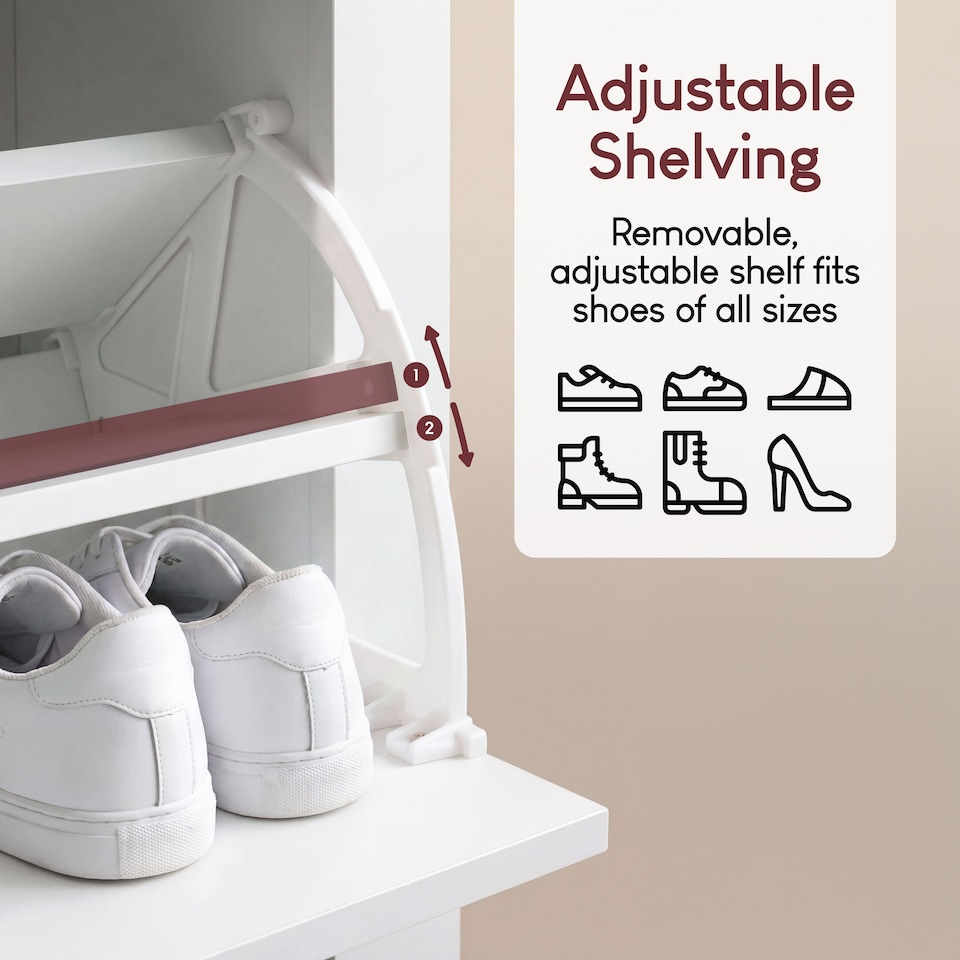 image 1 of Vida Designs Arlington 2 Door 1 Drawer Shoe Cabinet Shoe Rack Storage Cupboard, White & Oak | White | White | 1