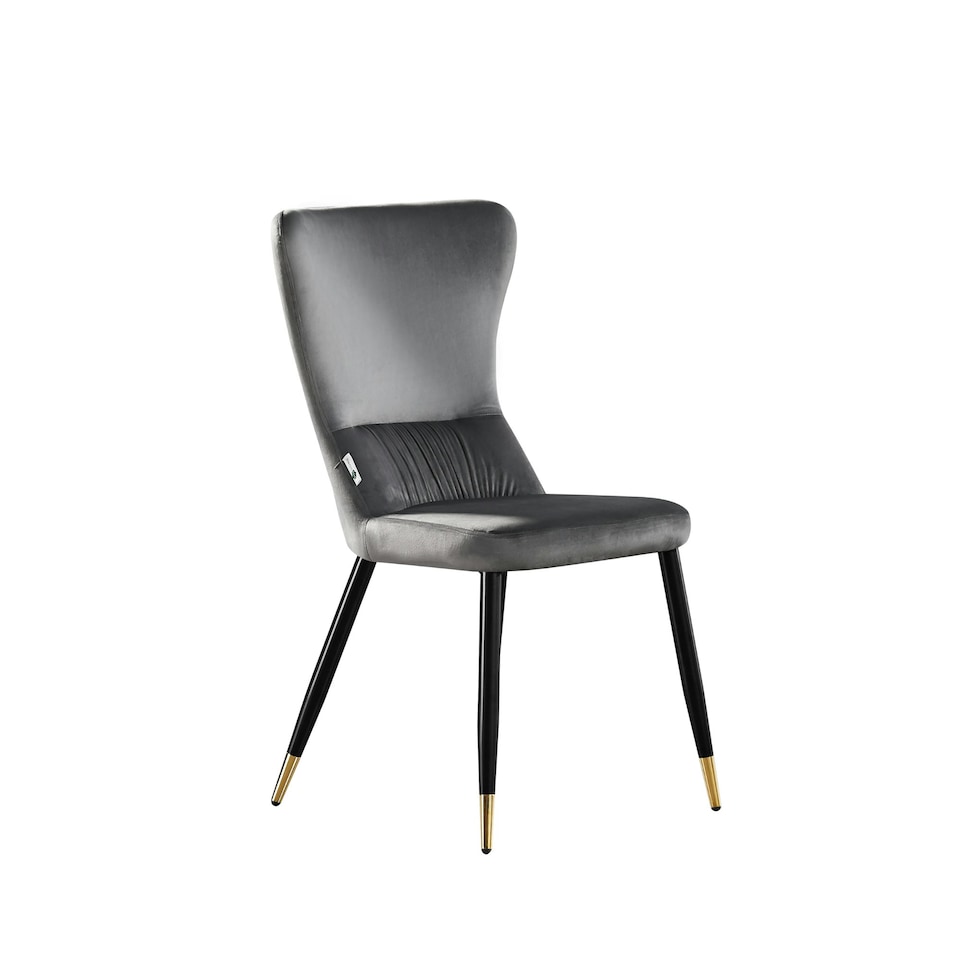 image 1 of Single New York Modern Velvet Dining Chair with High Back, Black Metal Legs | Grey | Gold End Tips