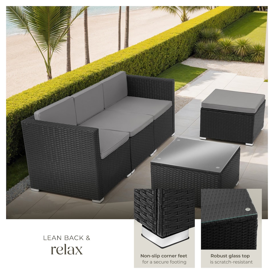 image 1 of Garden Furniture Set Lignano - modular sofa set for 3 to 4 people, coffee table | Black | black | 179 x 150 x 65 cm | 1