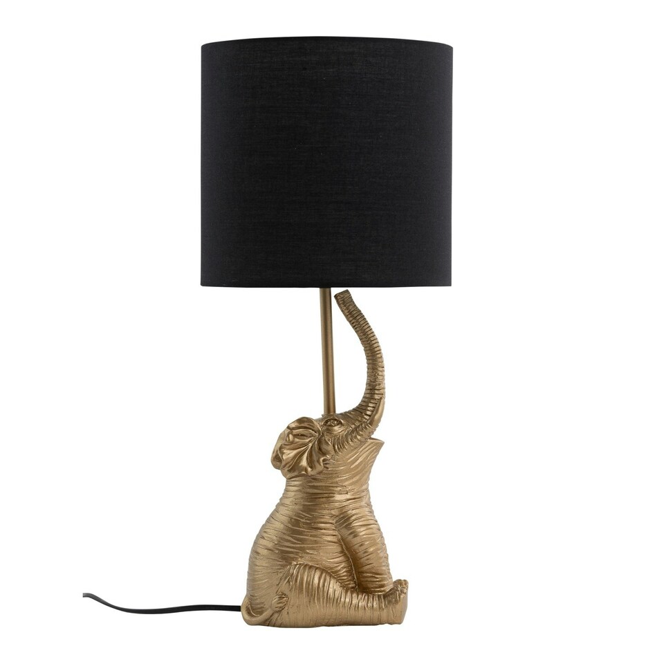 image 1 of First Choice Lighting Elephant Gold Resin Table Lamp With Black Fabric Shade Gold | Black