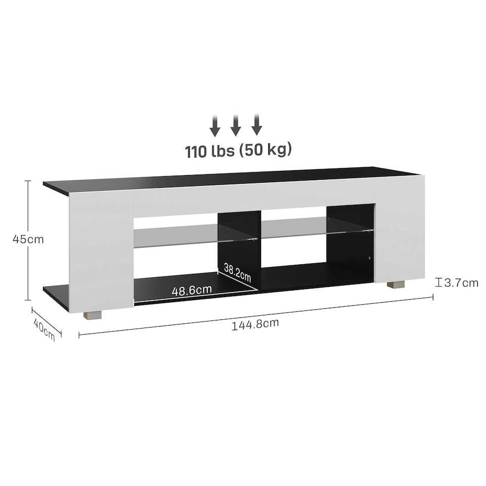 image 1 of HOMCOM TV Stand 145cm TV Unit with Glass Shelves RGB LED Light