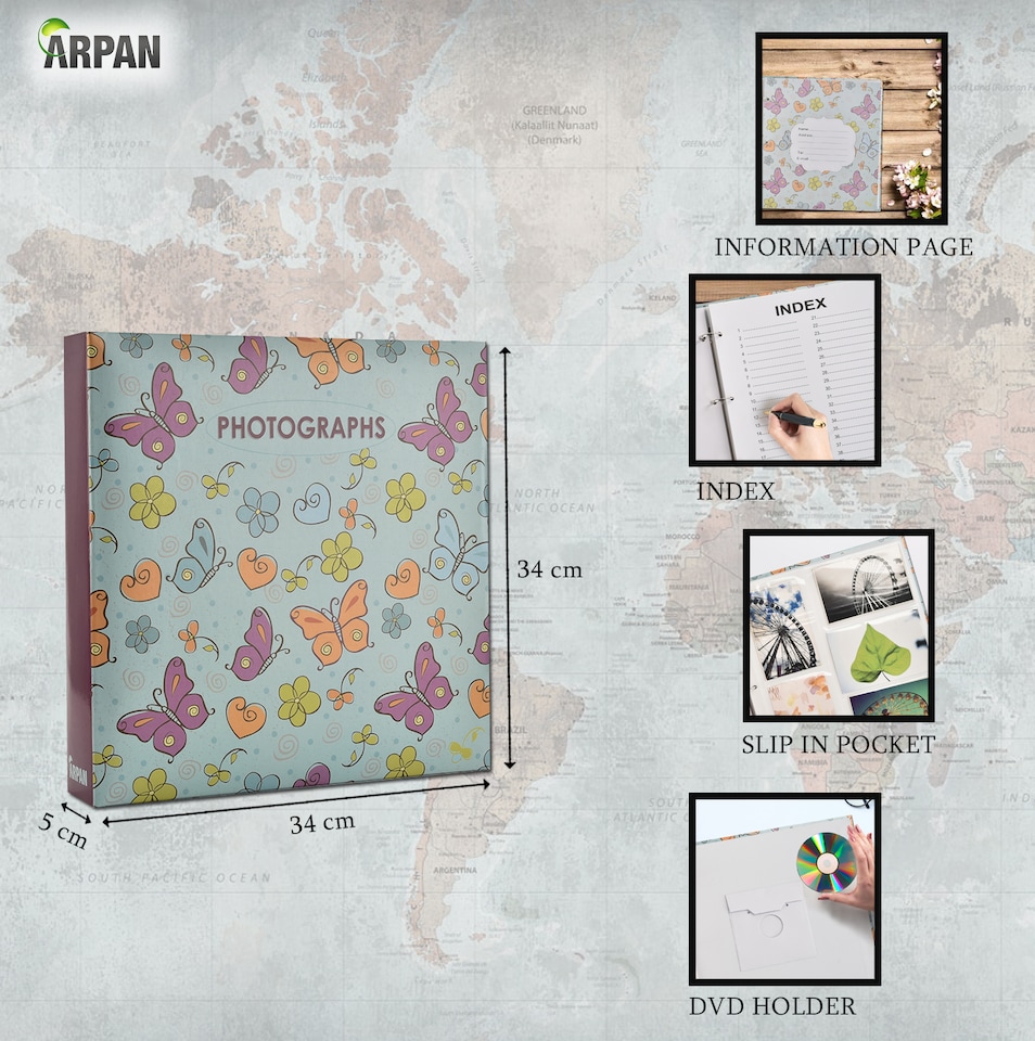image 1 of ARPAN Large 3-Ring Binder Photo Album Holds 500 Photos 6x4" (10x15cm) – Slip In Pocket Picture Album for Wedding, Baby, Birthday, Family & Travel Memories