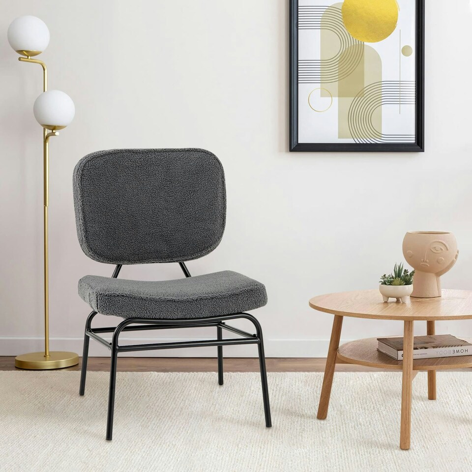 image 1 of COSTWAY Upholstered Accent Chair Reading Chair Grey Grey