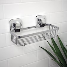 Showerdrape Pushloc Chrome Steel Suction Wall Mounted Rectangular Basket with Mounting Squares | Chrome | Chrome | 1