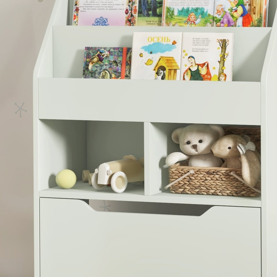 image 1 of HOMCOM Kids Bookshelf Bookcase with Storage Drawer with Wheels Toy Organiser | Green