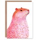 image 1 of Cute Pink Capybara White Gold Polka Dot Fur Coat Birthday Greeting Card
