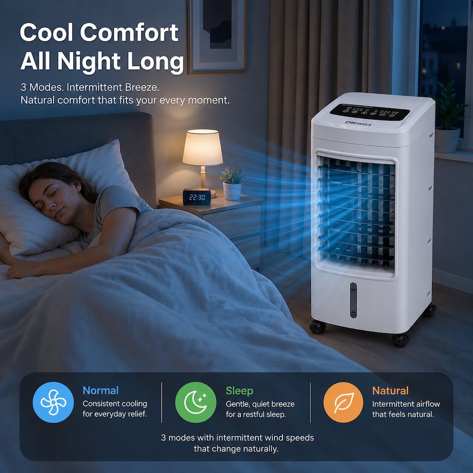 image 1 of EMtronics Portable Fan Evaporative Air Cooler Conditioner / Humidifier with Timer and 4 Litre Water Tank