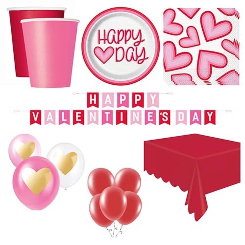 Retro Valentine Hearts 16 Person Deluxe Party Pack