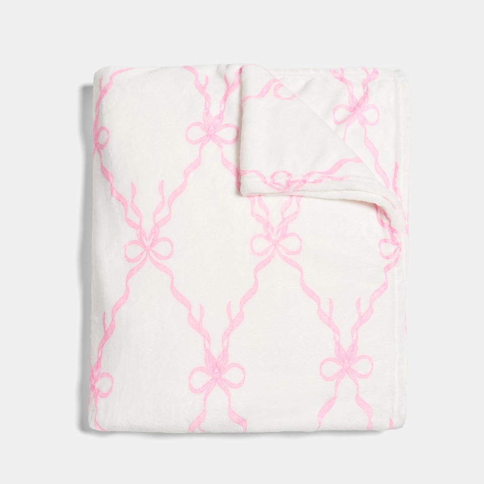 image 1 of OHS Bow Lattice Flannel Fleece Throw Blanket Soft Bedspread | Pink