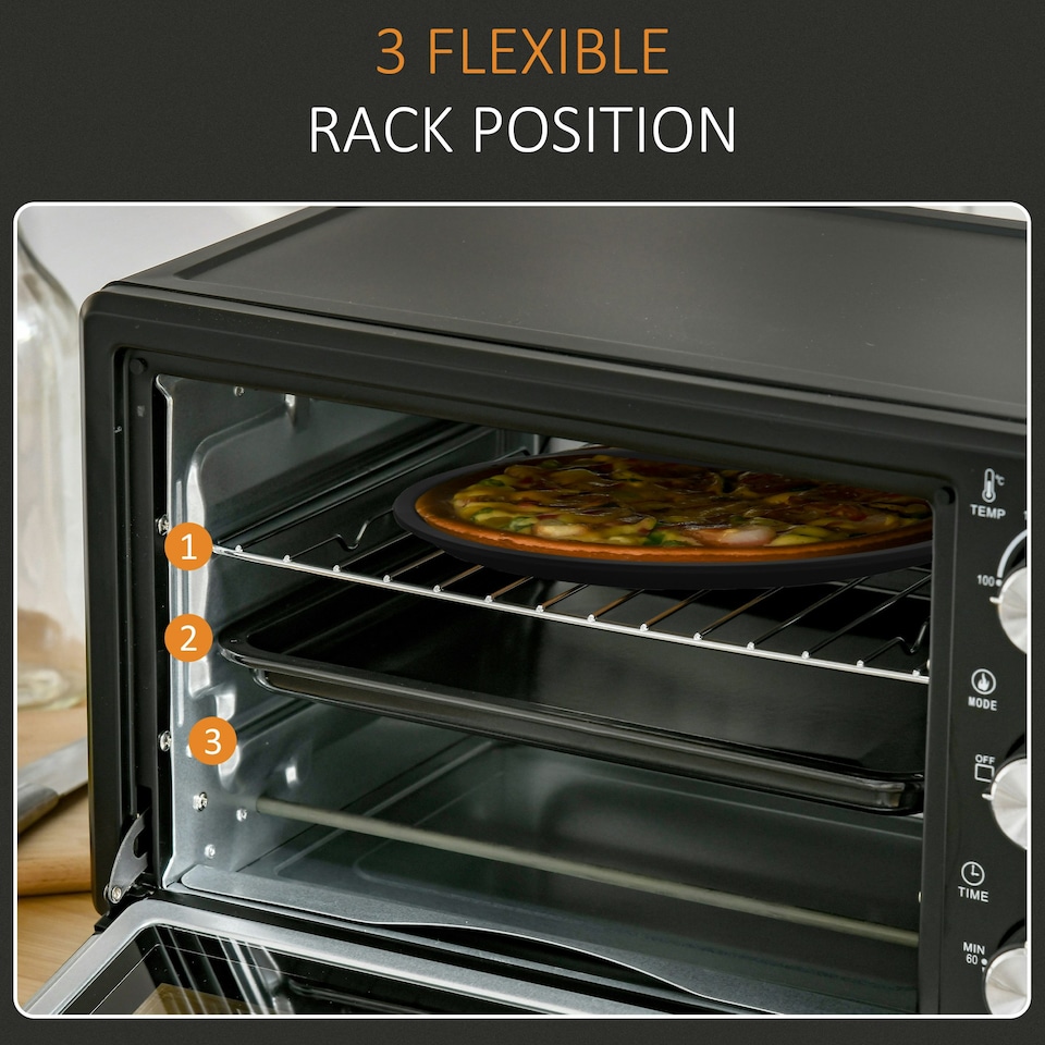 image 1 of HOMCOM Mini Oven 21L Electric Grill w/ Adjustable Temp Timer 1400W, Black