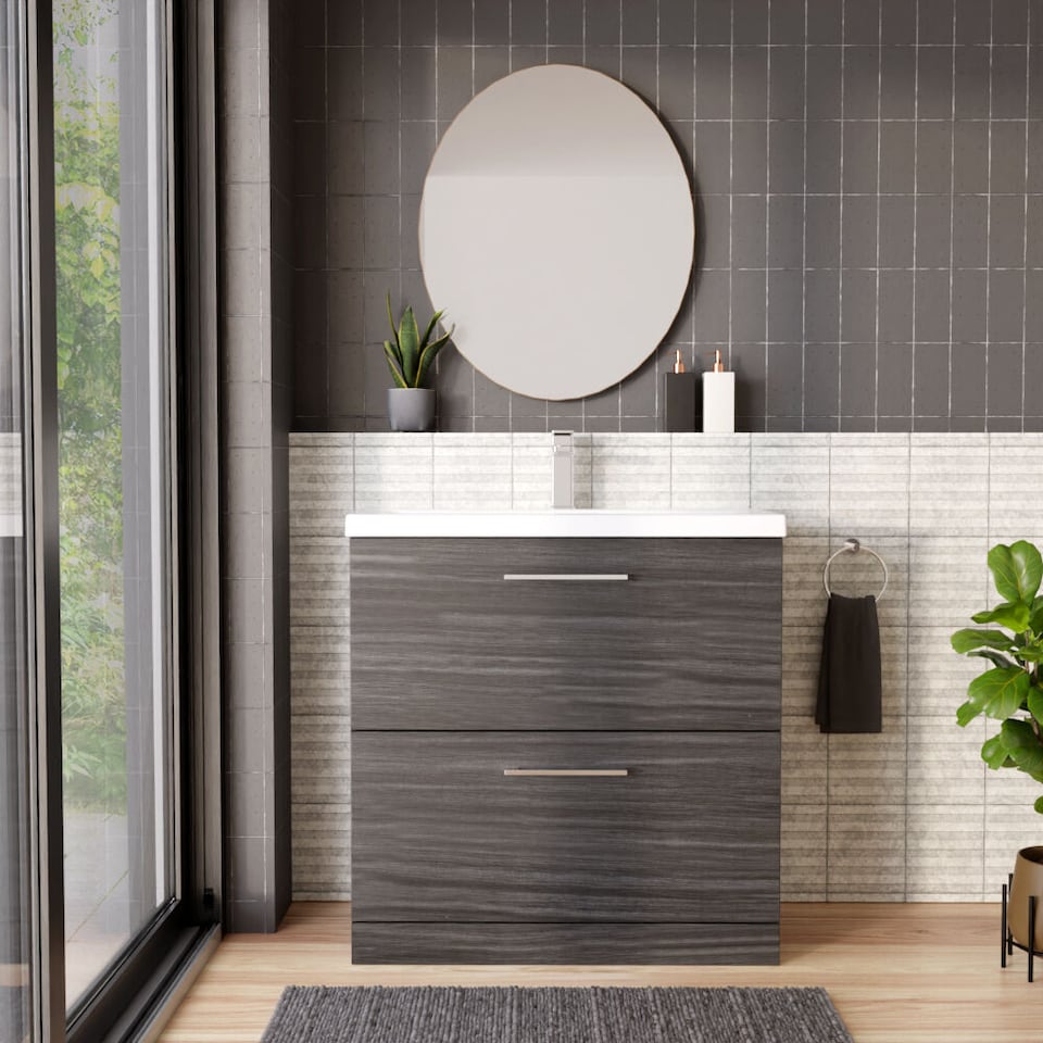 image 1 of Balterley Contemporary Bathroom Floor Standing 2 Soft-Close Drawer Vanity Unit & Mid-Edge Ceramic Basin