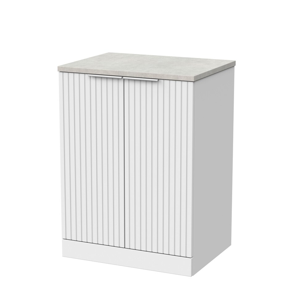 image 1 of Balterley Callingwood Contemporary Floor Standing 2 Door Vanity Unit with White Sparkle Laminate Worktop , 600mm, Matt White