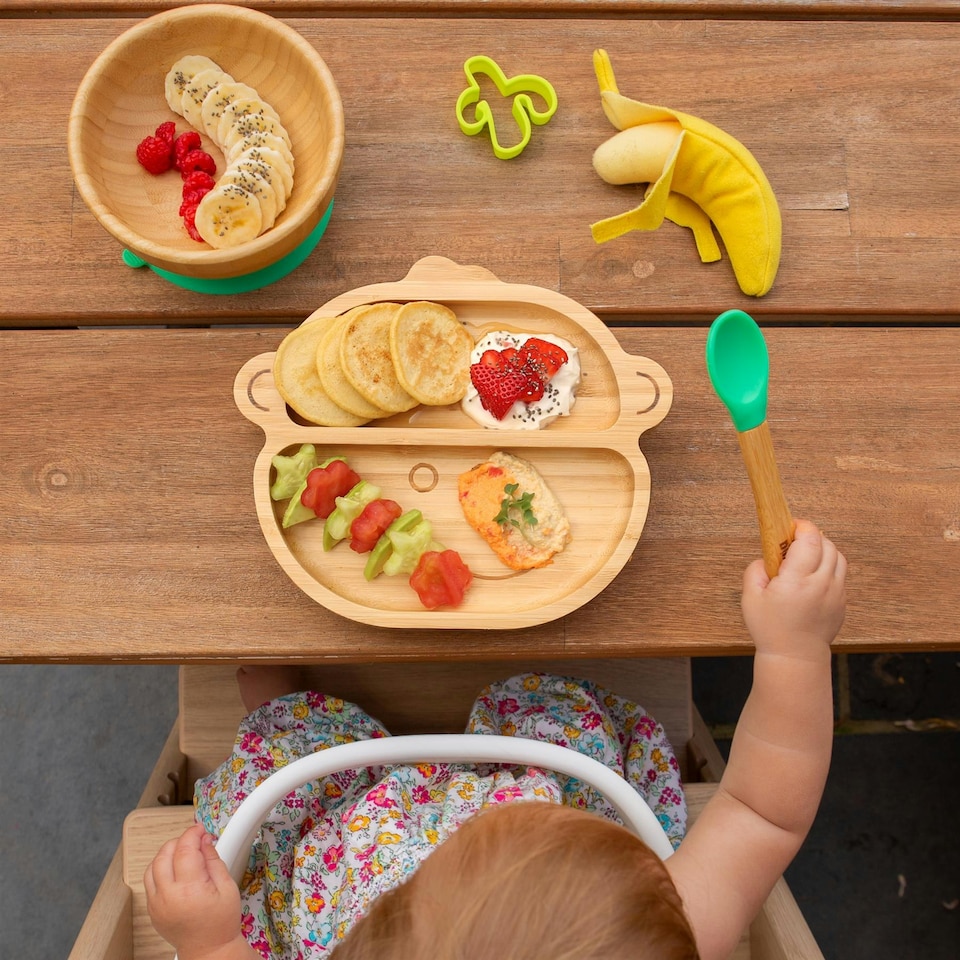 image 1 of Tiny Dining Children's Bamboo Suction Monkey Plate - Yellow
