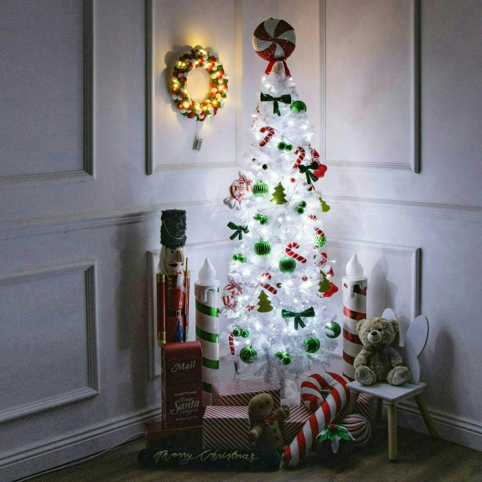 image 1 of 6ft White Pre-Lit Slim Line Christmas Tree