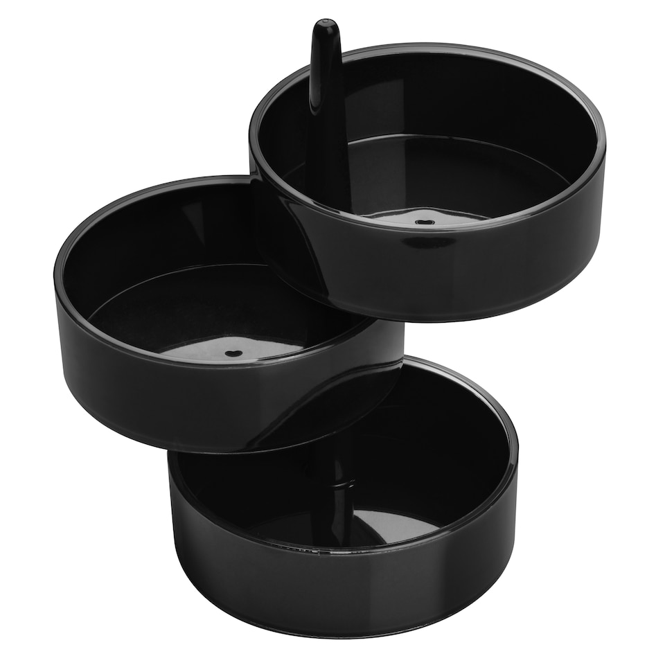 image 1 of 3pc Black Plastic Rotary Storage Tray Set Black