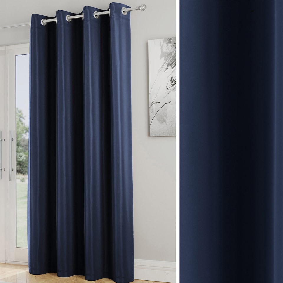 image 1 of Enhanced Living Nightfall Plain Supersoft Navy Thermal Blockout (SINGLE) Eyelet Door Curtain - 66 x 84 inch (168 x 214cm)