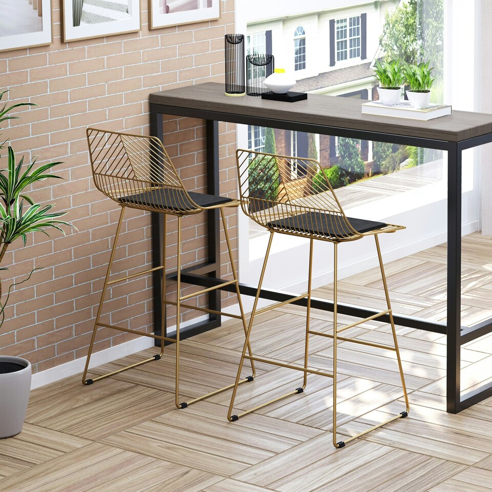 image 1 of HOMCOM Modern Counter Height Bar Stools Set of 2 pcs Wire Metal Barstools