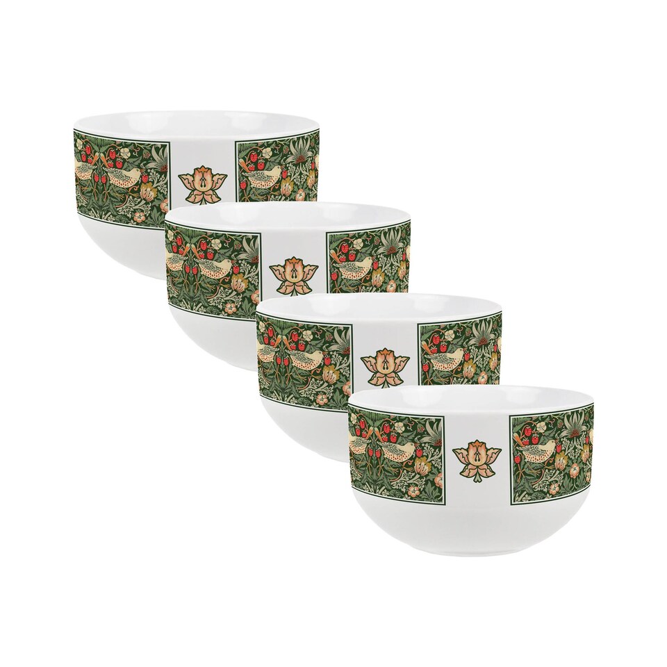 image 1 of Green Strawberry Thief Ceramic Bowl - Set of 4