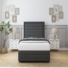Sloomy Ashford Graphite Dumfries Divan Bed With Mattress 2 Drawers Footend With 54" Floor Standing Headboard & 12" Matching Footboard 6' Super King | Grey | Graphite | Super King | 1