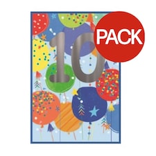 Simon Elvin Juvenile Boy Balloons 10th Birthday Greetings Card (Pack of 6) - Multicoloured - One Size