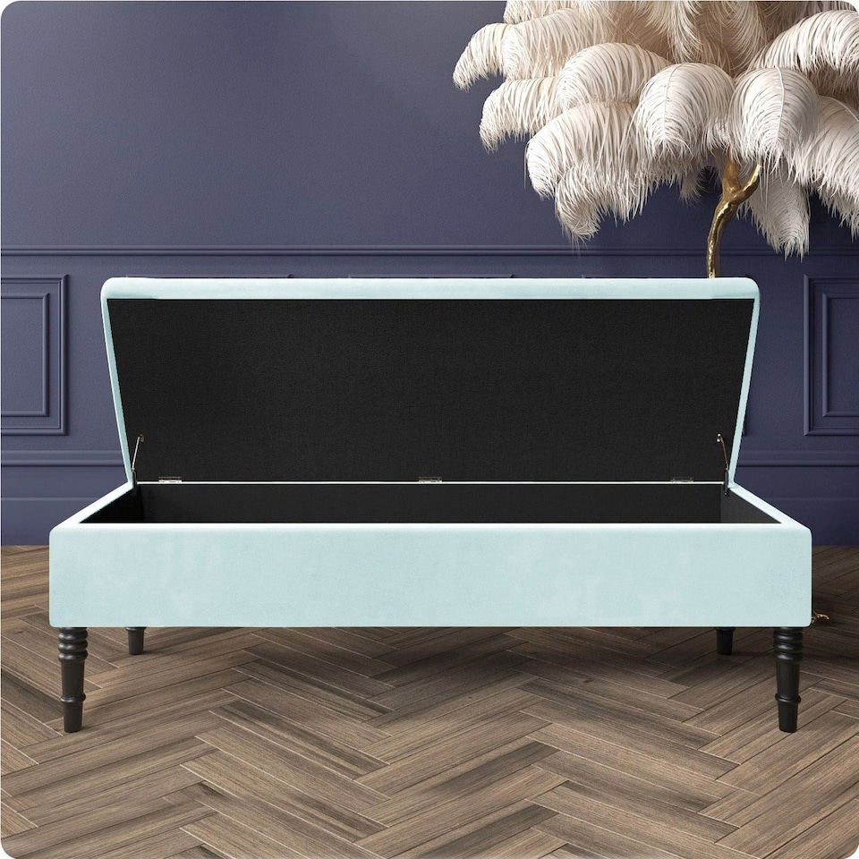 image 1 of Safar Plain 137cm Ottoman Storage Bench - Plush Velvet Shoe Bench - White Upholstery Footstool with Storage
