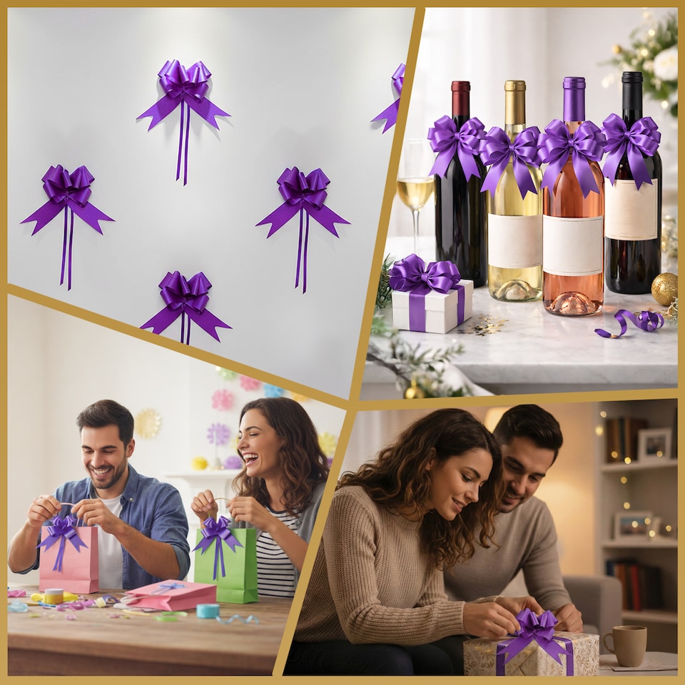 image 1 of 60pcs Purple 50mm/5cm Large Ribbon Pull Bows for Gift Wrapping, Hampers, Florist Bouquets, Wedding Cars and Party Décor Pullbow