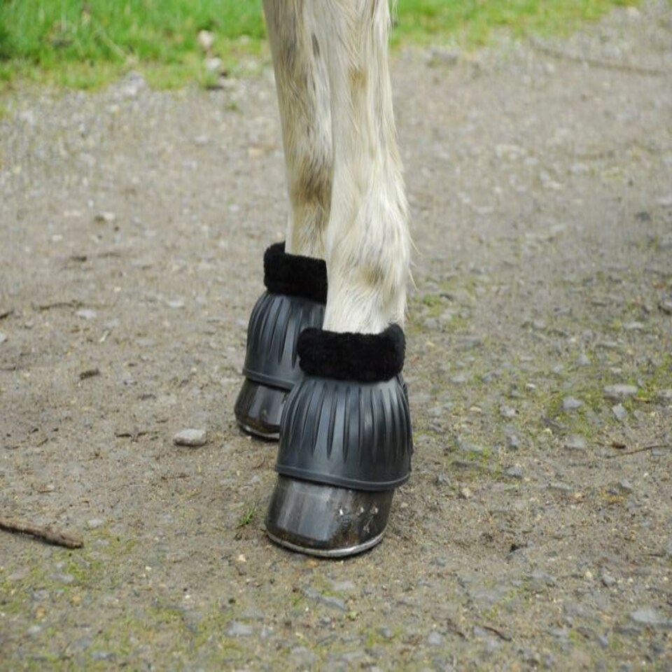 image 1 of Rhinegold Fleece Trim Overreach Boot | Black | Colour: Black/Black
Size: X-Large