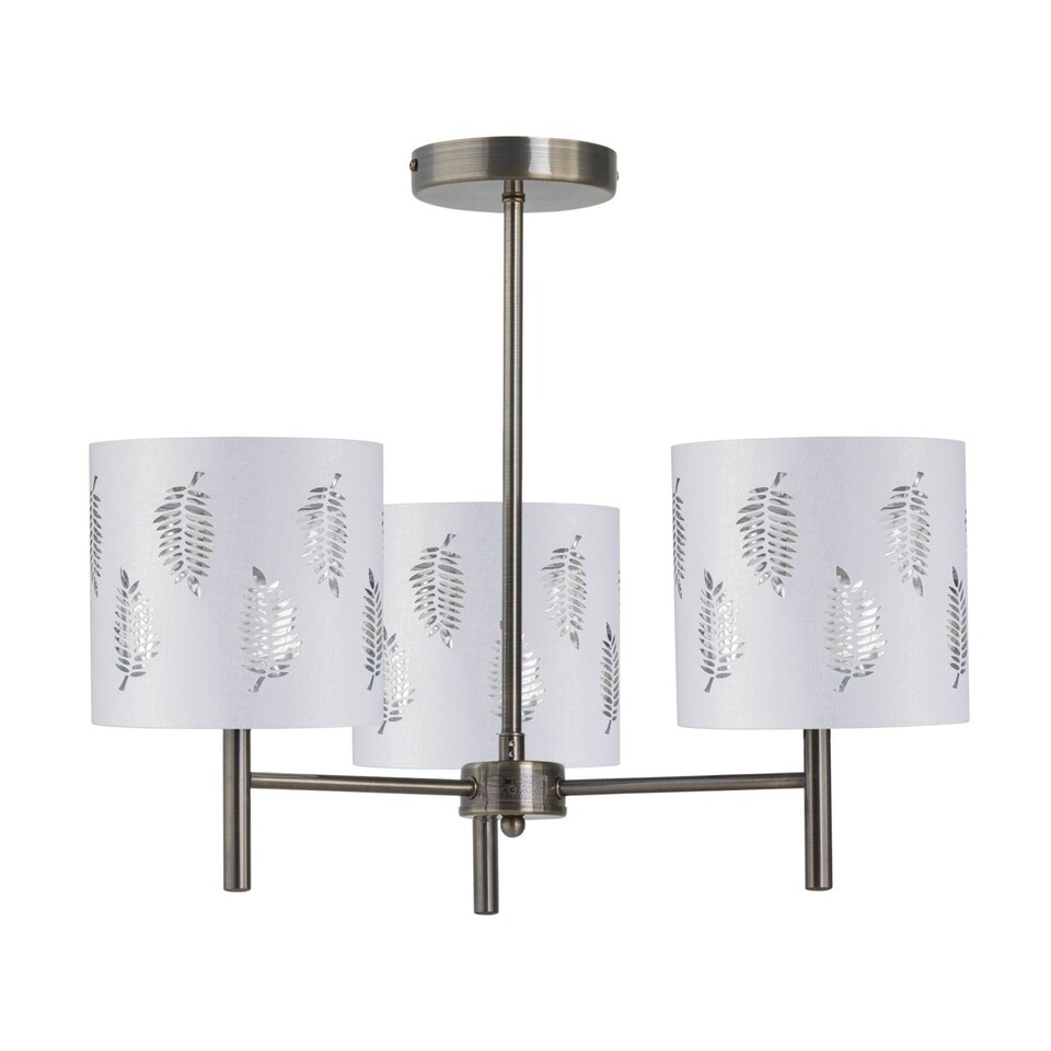 image 1 of Set of 2 Brea - Antique Brass 3 Light Fittings with White Fern Shades | Yellow | White | 2