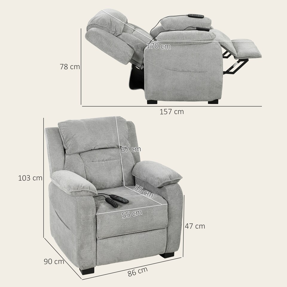 image 1 of HOMCOM Power Recliner Chair with Massage and Heat, Spring Seat