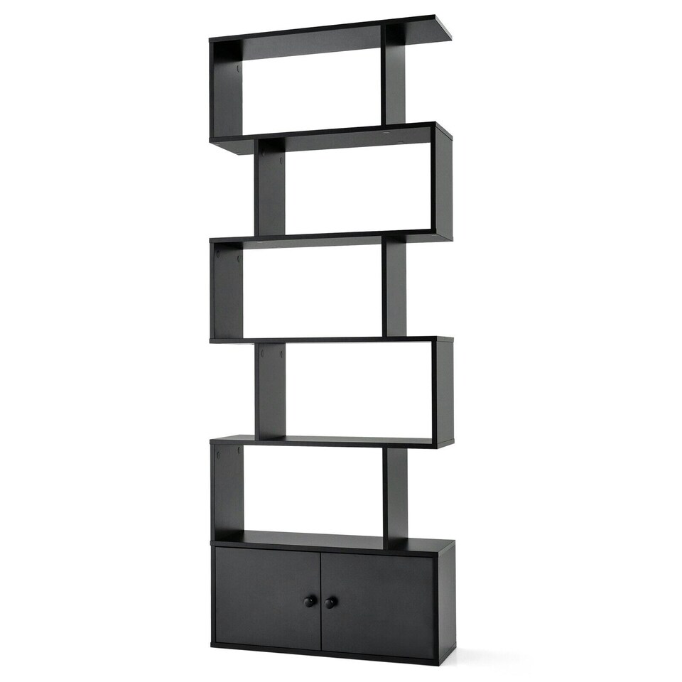 image 1 of COSTWAY 5-tier Bookcase S-Shaped Bookshelf Display Rack Black Black