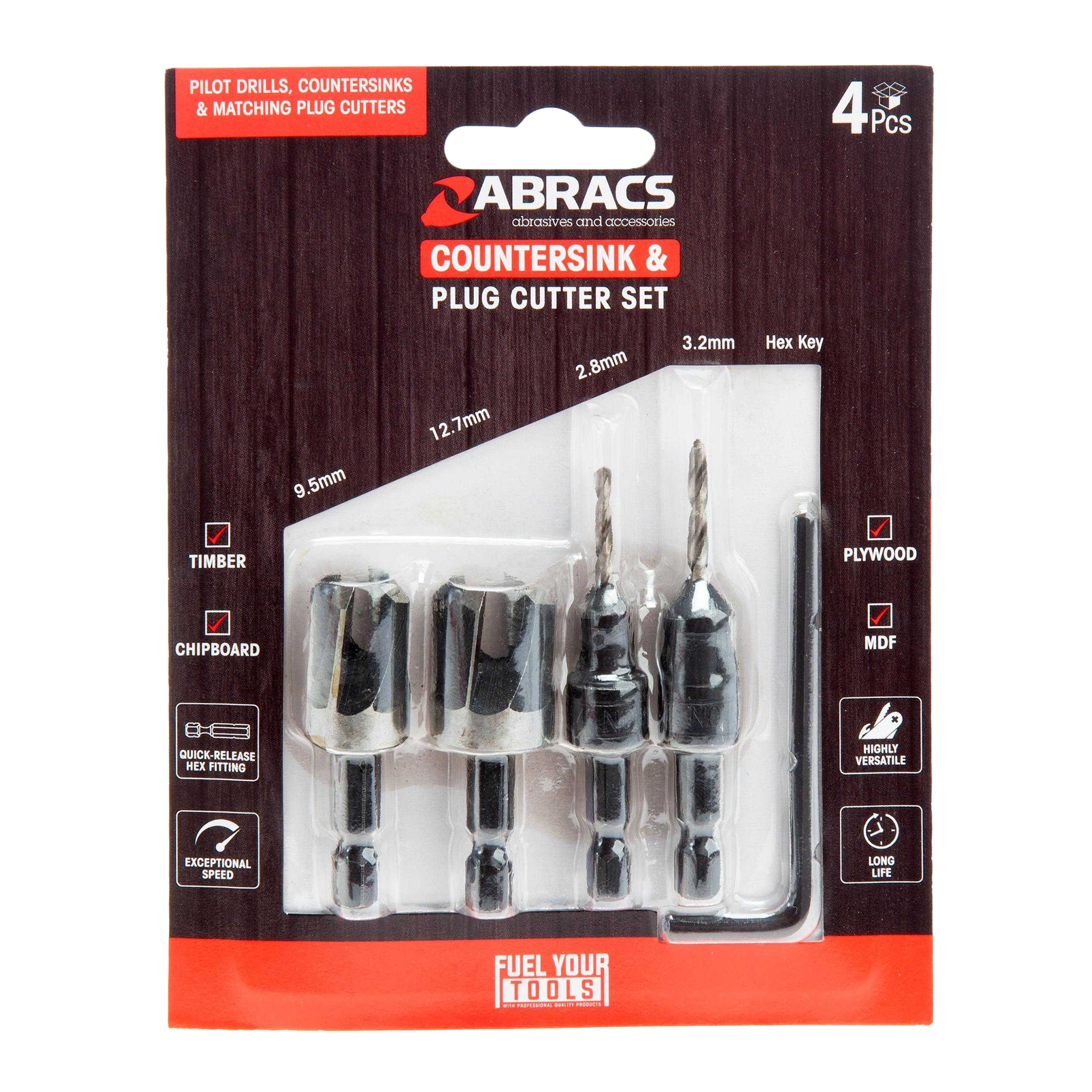 Abracs Countersink Drill Bit Set (Pack of 4) Black Black/Silver One Size 1
