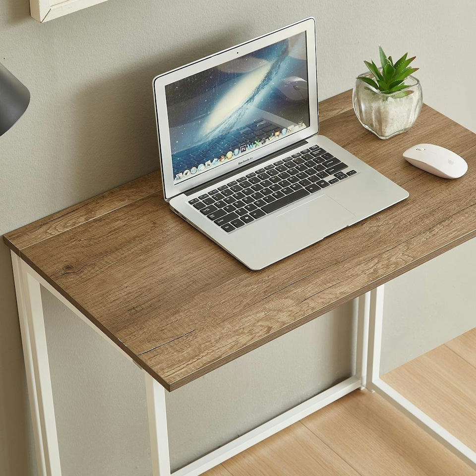 image 1 of Folding Wooden Computer Desk Foldable Study Coffee Table Laptop Office PC in White White
